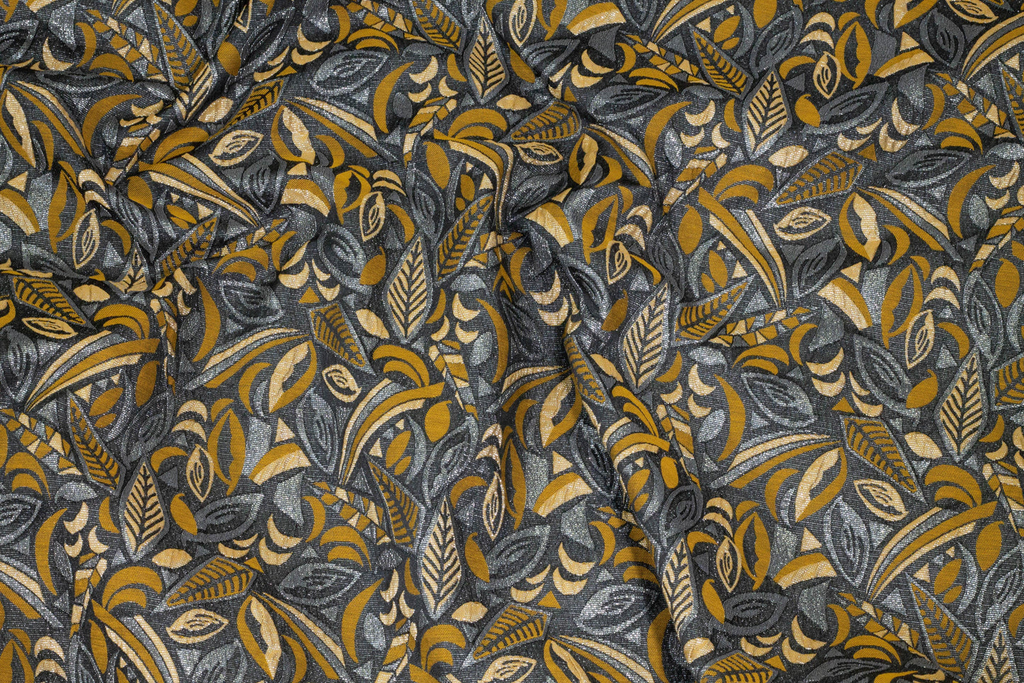 Yellow and Charcoal Gray Metallic Italian Brocade - Prime Fabrics