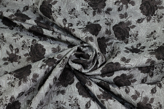 Cool Gray and Black Floral Metallic Brocade - Prime Fabrics