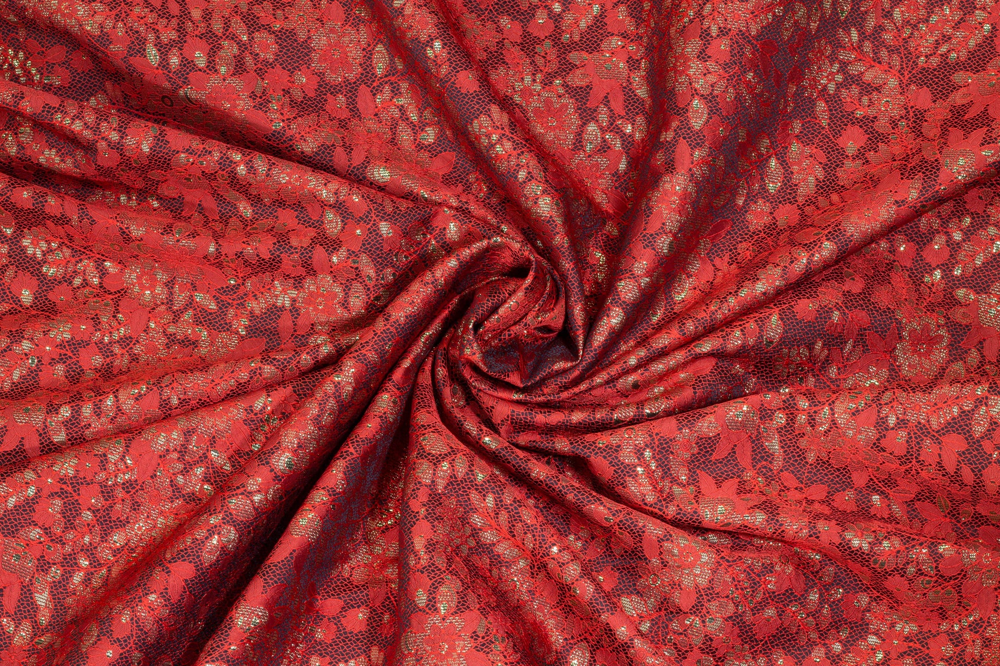 Cherry Red and Metallic Gold Floral Brocade - Prime Fabrics