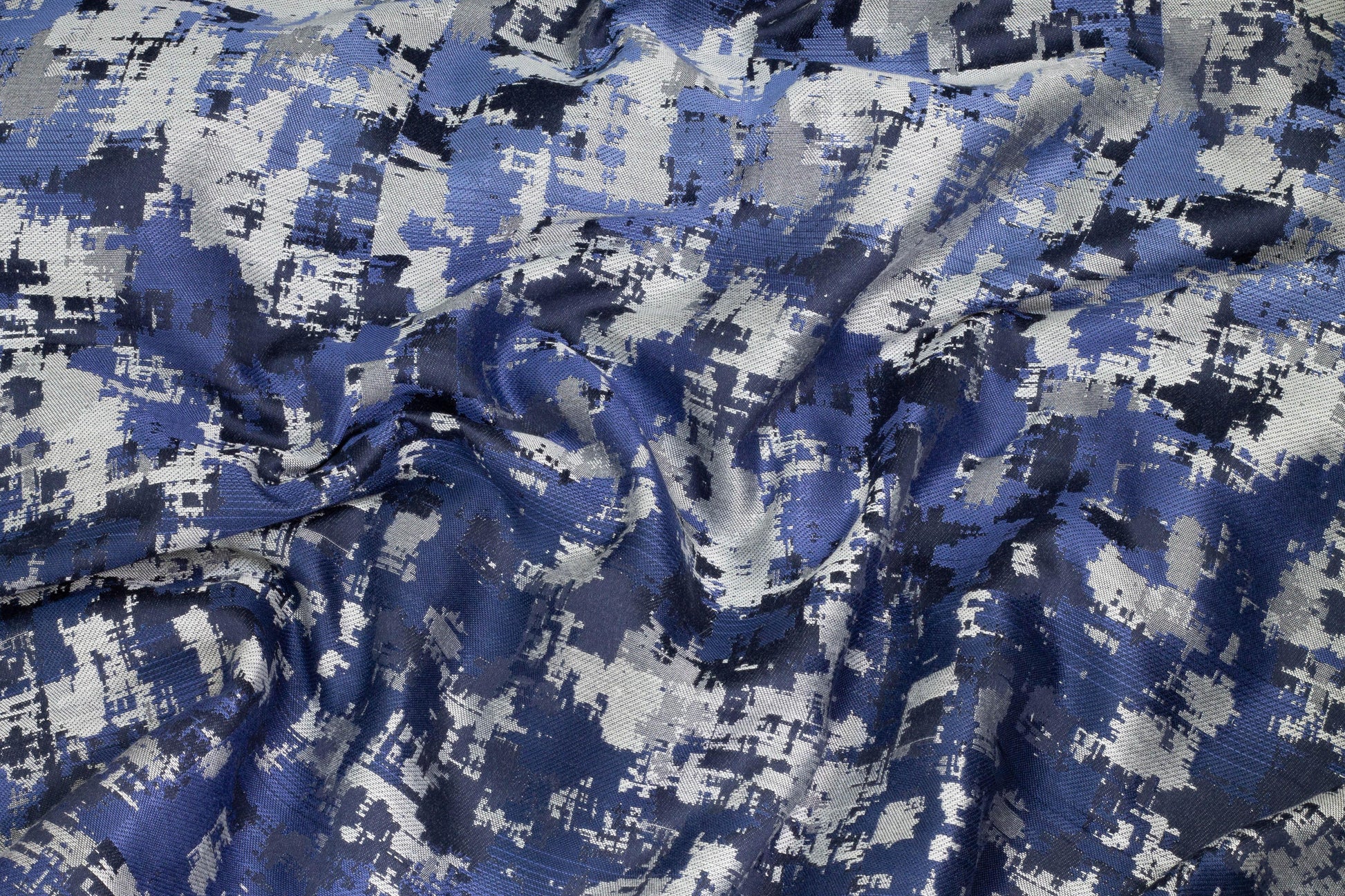 Blue and Gray Camouflage Cotton Brocade - Prime Fabrics