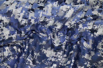 Blue and Gray Camouflage Cotton Brocade - Prime Fabrics