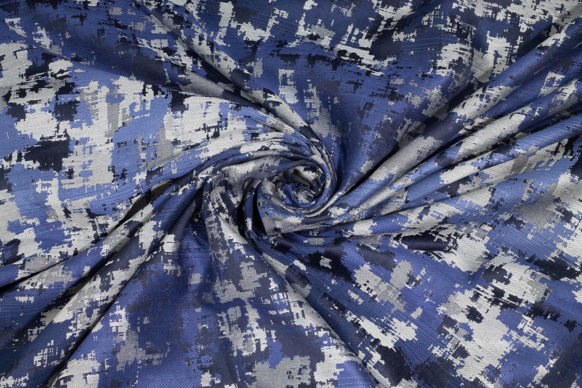 Blue and Gray Camouflage Cotton Brocade - Prime Fabrics
