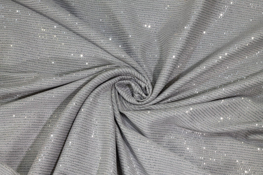 Gray and Silver Spangled and Knitted Striped Jacquard - Prime Fabrics