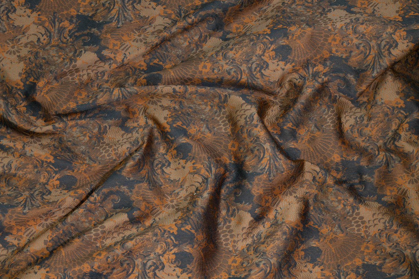 Brown and Ochre Orange Brocade - Prime Fabrics