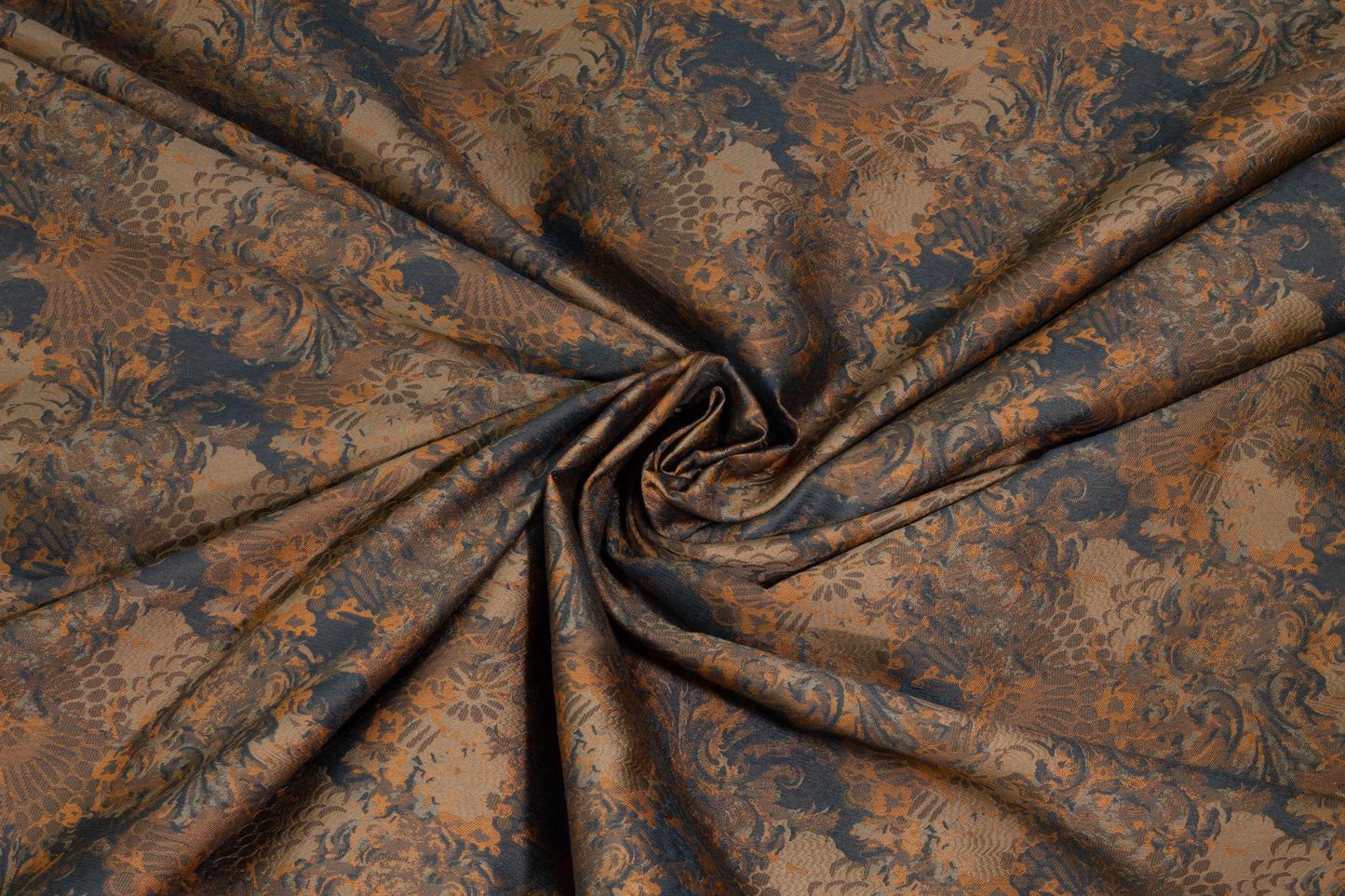 Brown and Ochre Orange Brocade - Prime Fabrics