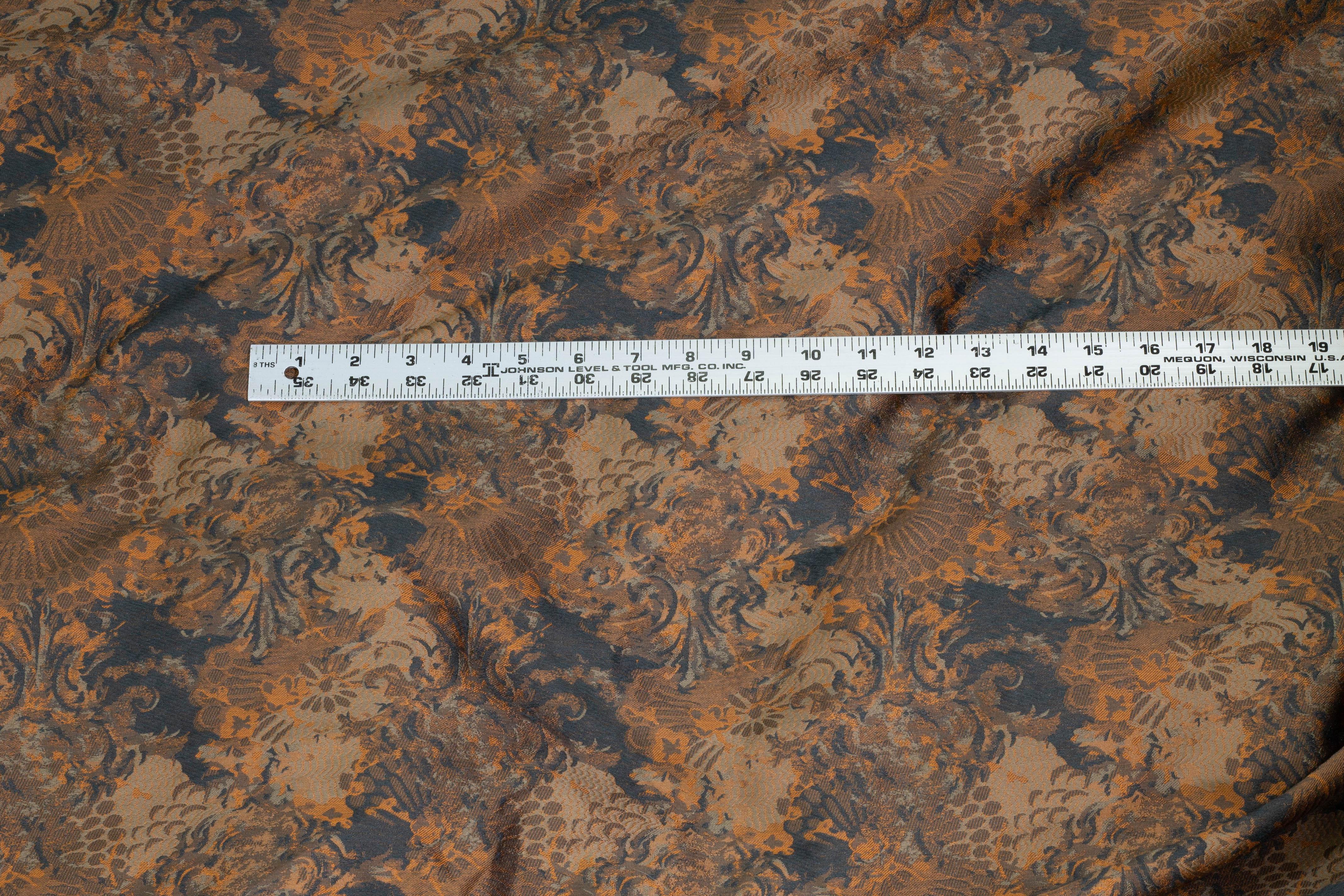 Brown and Ochre Orange Brocade - Prime Fabrics