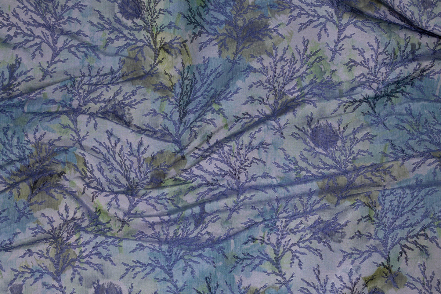 Blue and Green Branch Design Italian Brocade - Prime Fabrics