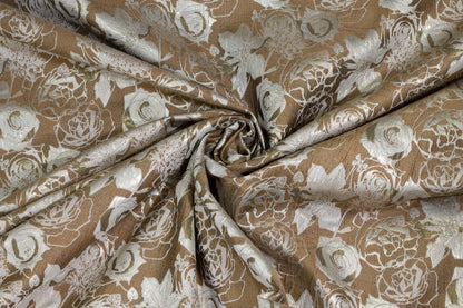Tan and Beige Floral Metallic Jacquard - Prime Fabrics