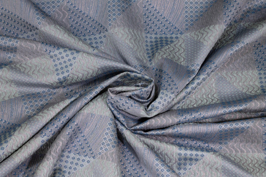 Blue, Gray and Green Crushed Metallic Italian Jacquard - Prime Fabrics