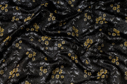 Black, Silver and Yellow French Metallic Floral Brocade - Prime Fabrics