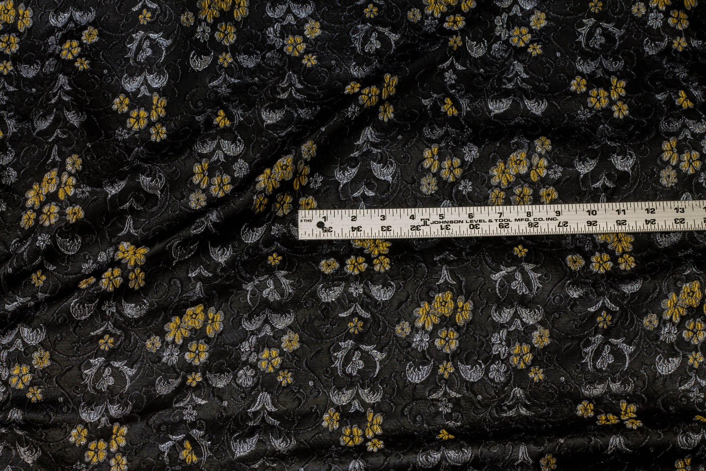 Black, Silver and Yellow French Metallic Floral Brocade - Prime Fabrics
