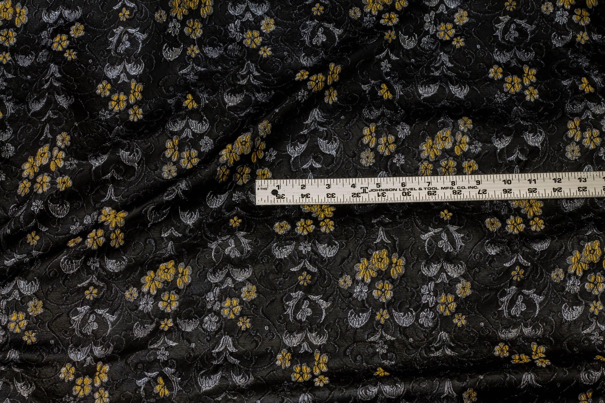 Black, Silver and Yellow French Metallic Floral Brocade - Prime Fabrics