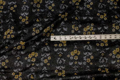 Black, Silver and Yellow French Metallic Floral Brocade - Prime Fabrics