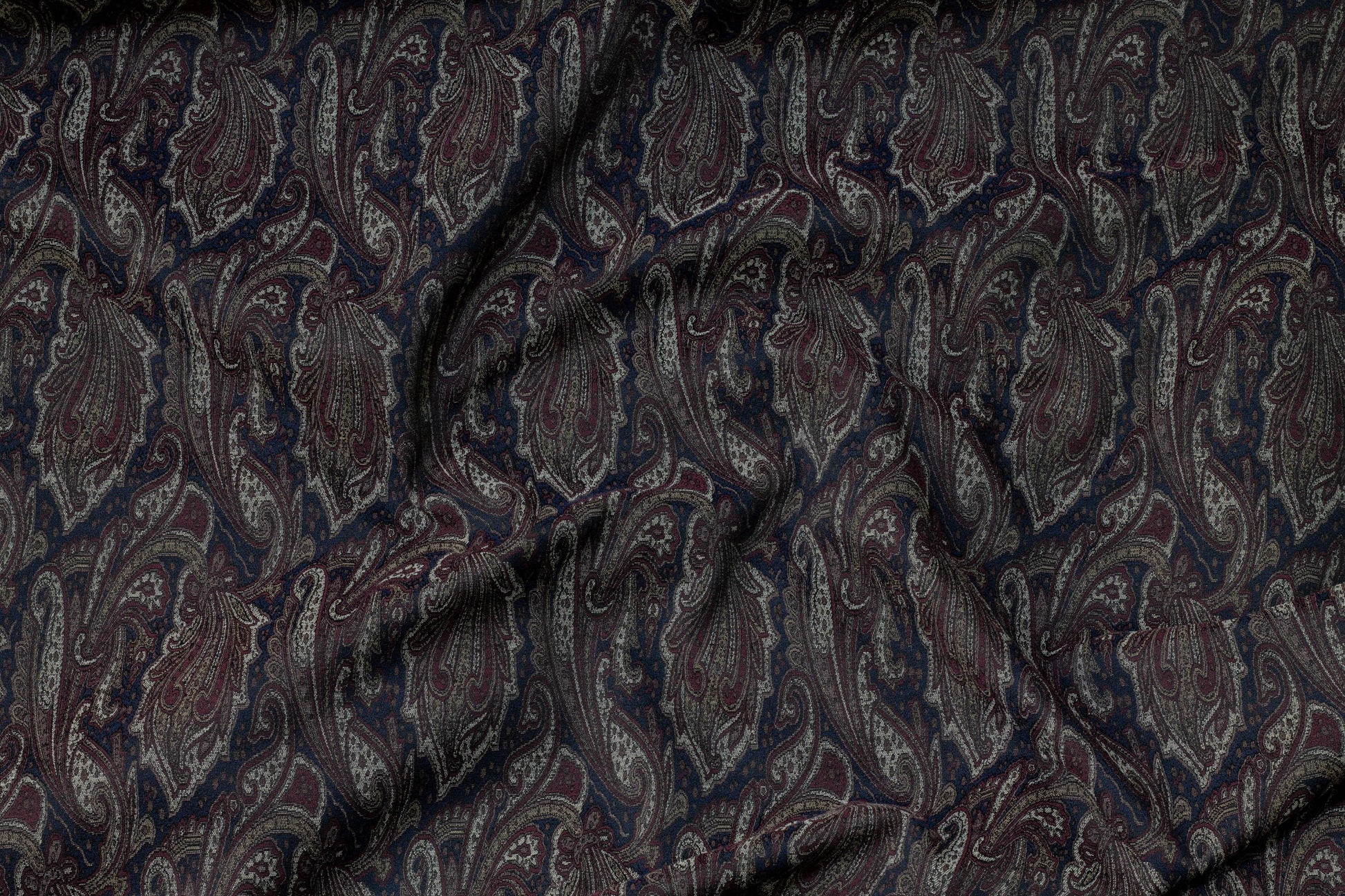 Navy and Burgundy Paisley Jacquard - Prime Fabrics