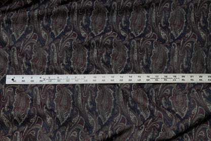 Navy and Burgundy Paisley Jacquard - Prime Fabrics