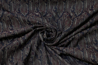 Navy and Burgundy Paisley Jacquard - Prime Fabrics