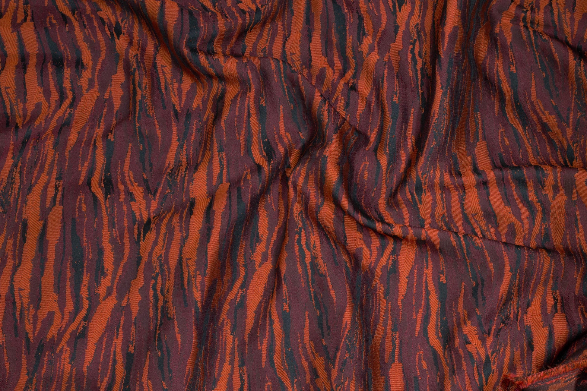 Burned Orange, Burgundy, and Black Zebra Brocade - Prime Fabrics