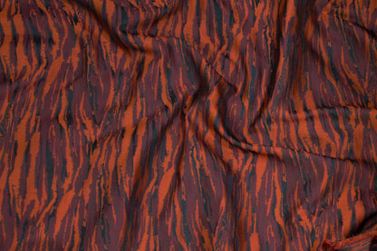 Burned Orange, Burgundy, and Black Zebra Brocade - Prime Fabrics