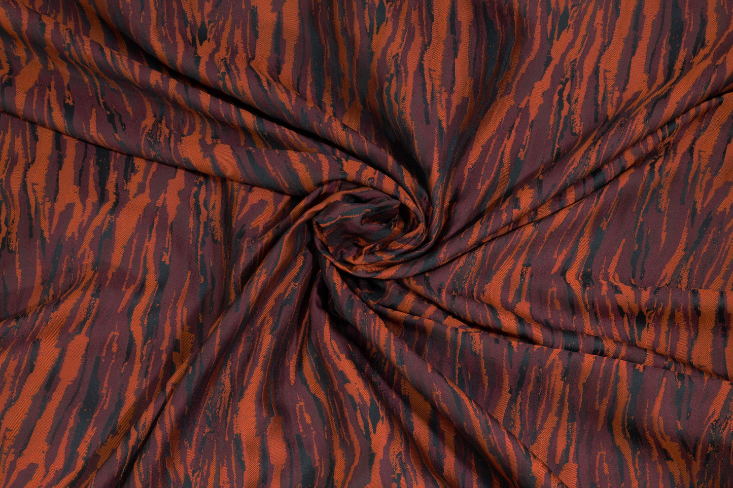 Burned Orange, Burgundy, and Black Zebra Brocade - Prime Fabrics