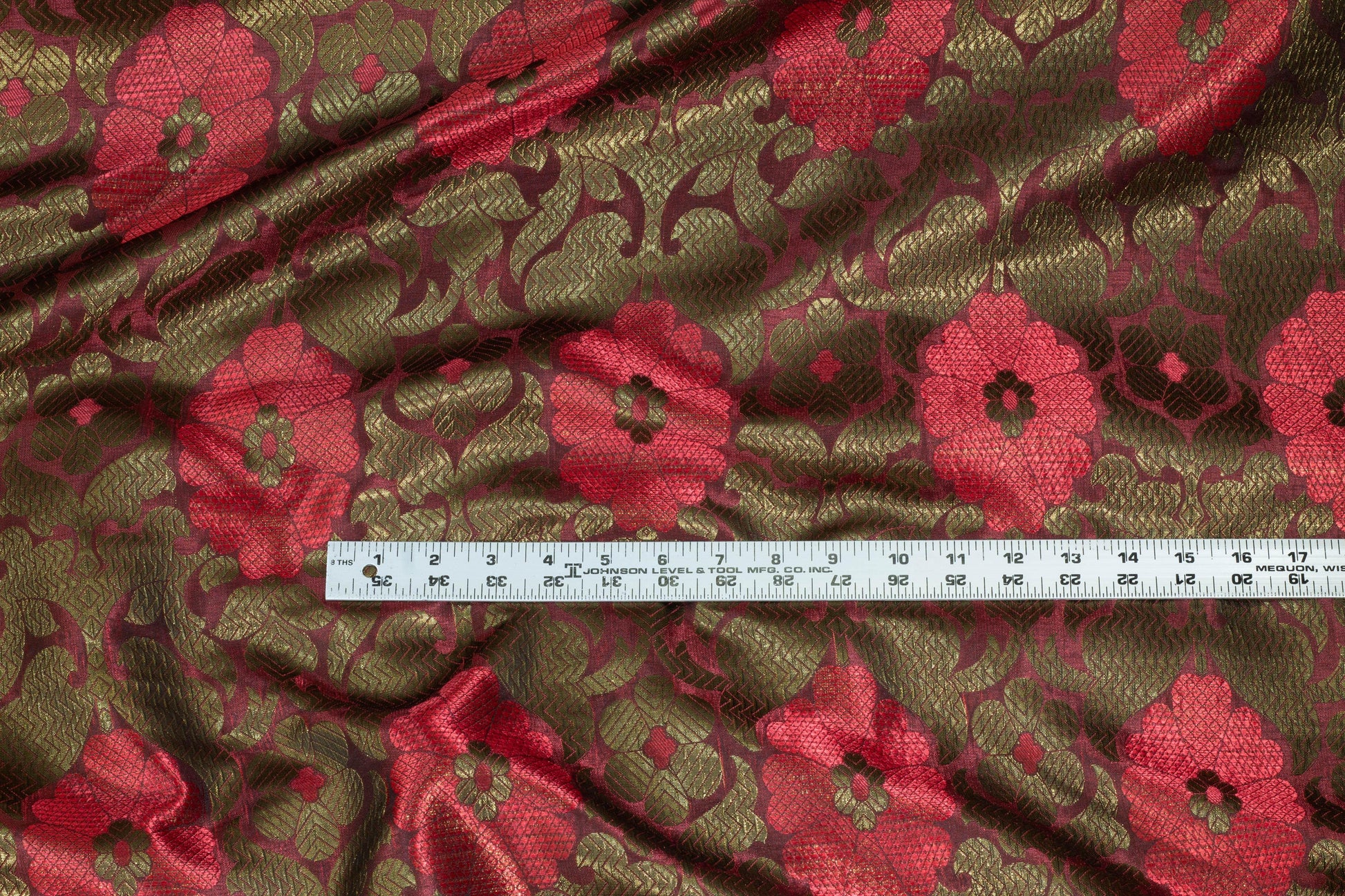 Red and Bronze Metallic Floral Brocade - Prime Fabrics