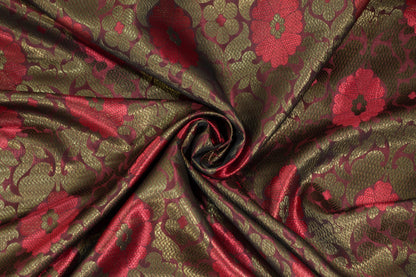 Red and Bronze Metallic Floral Brocade - Prime Fabrics