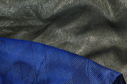 Blue and Charcoal Cross Striped Metallic Double Faced Brocade - Prime Fabrics