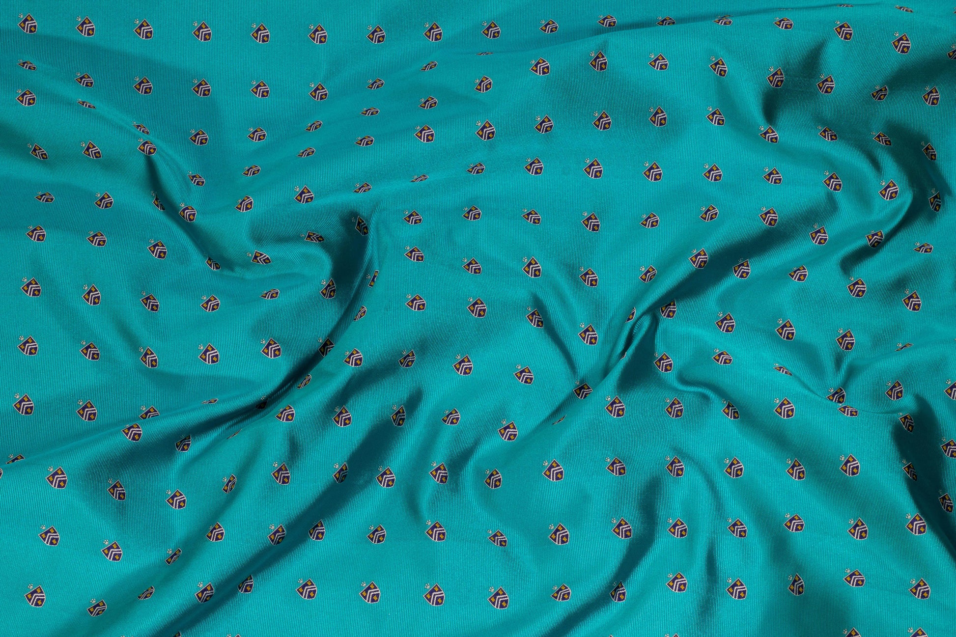 Turquoise Coat of Arms Design Silk Jacquard - Prime Fabrics