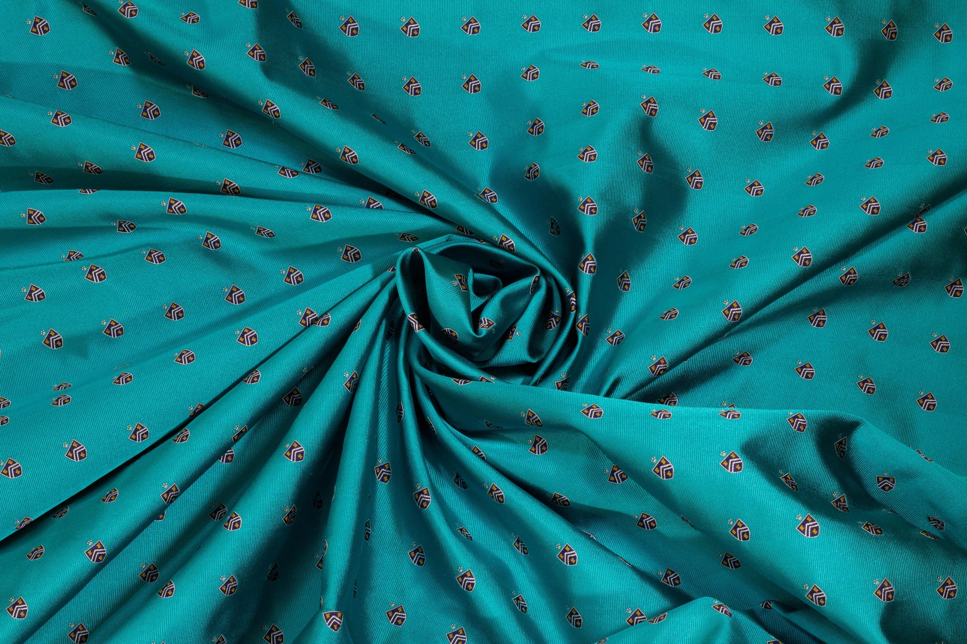 Turquoise Coat of Arms Design Silk Jacquard - Prime Fabrics