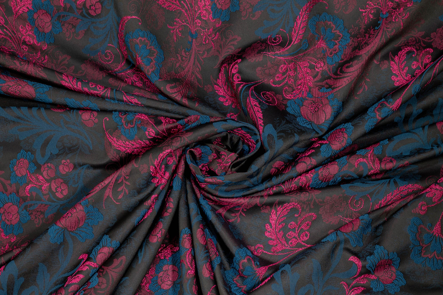 Royal Blue and Fuchsia Floral Brocade - Prime Fabrics