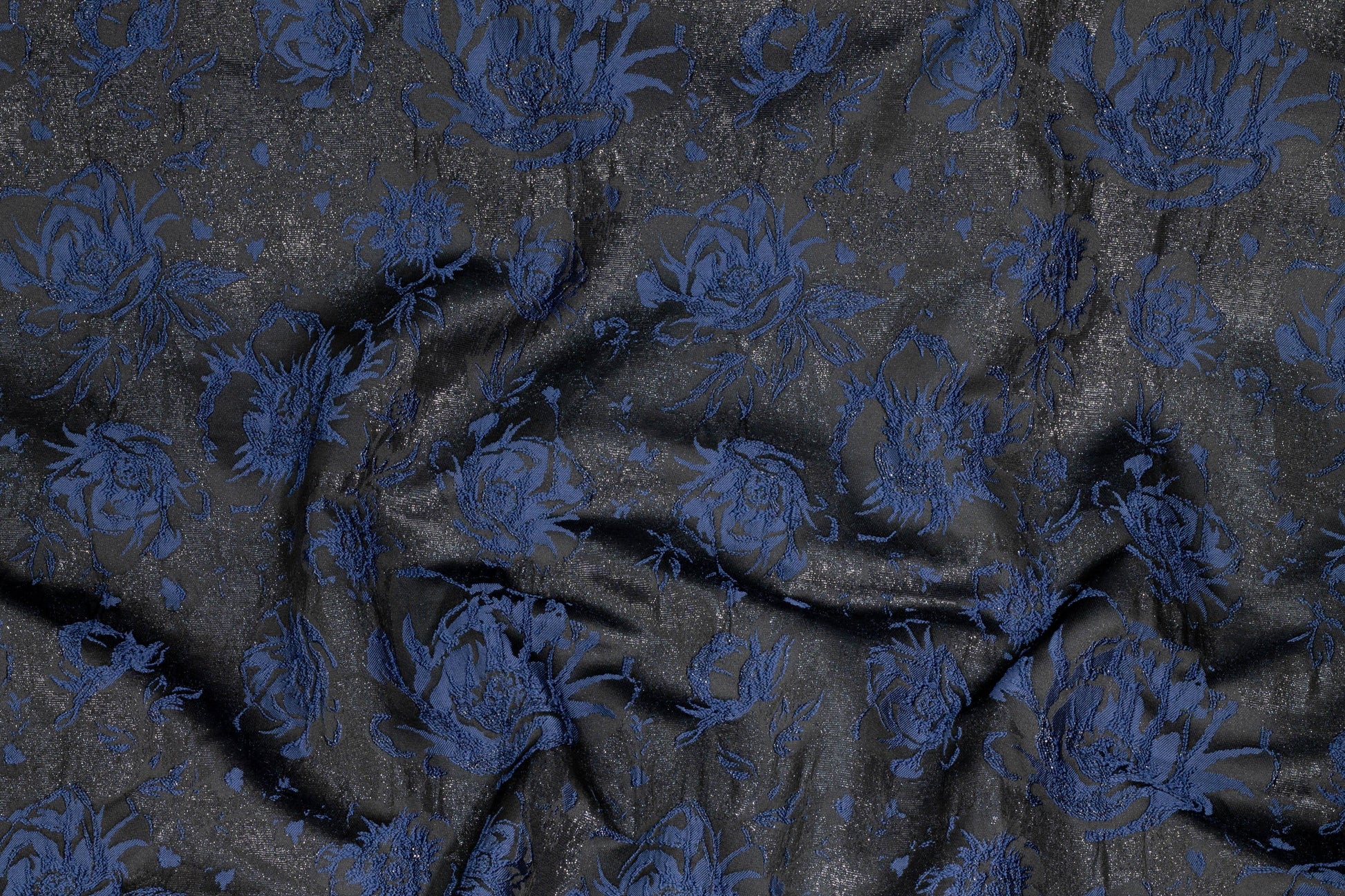 Black and Navy Floral Metallic Brocade - Prime Fabrics