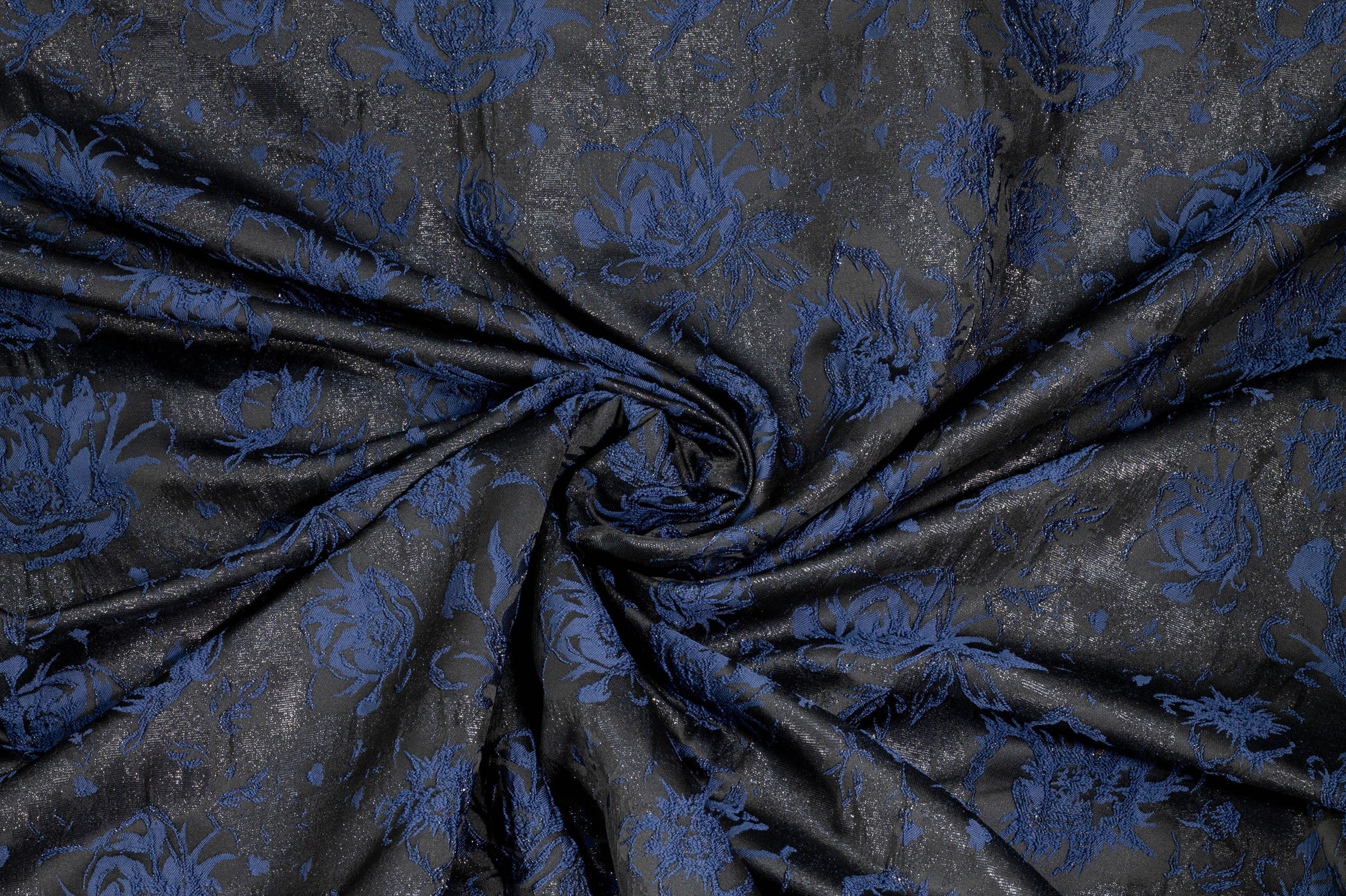 Black and Navy Floral Metallic Brocade - Prime Fabrics