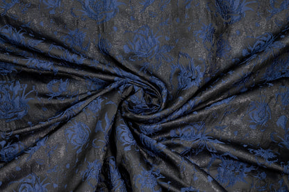 Black and Navy Floral Metallic Brocade - Prime Fabrics
