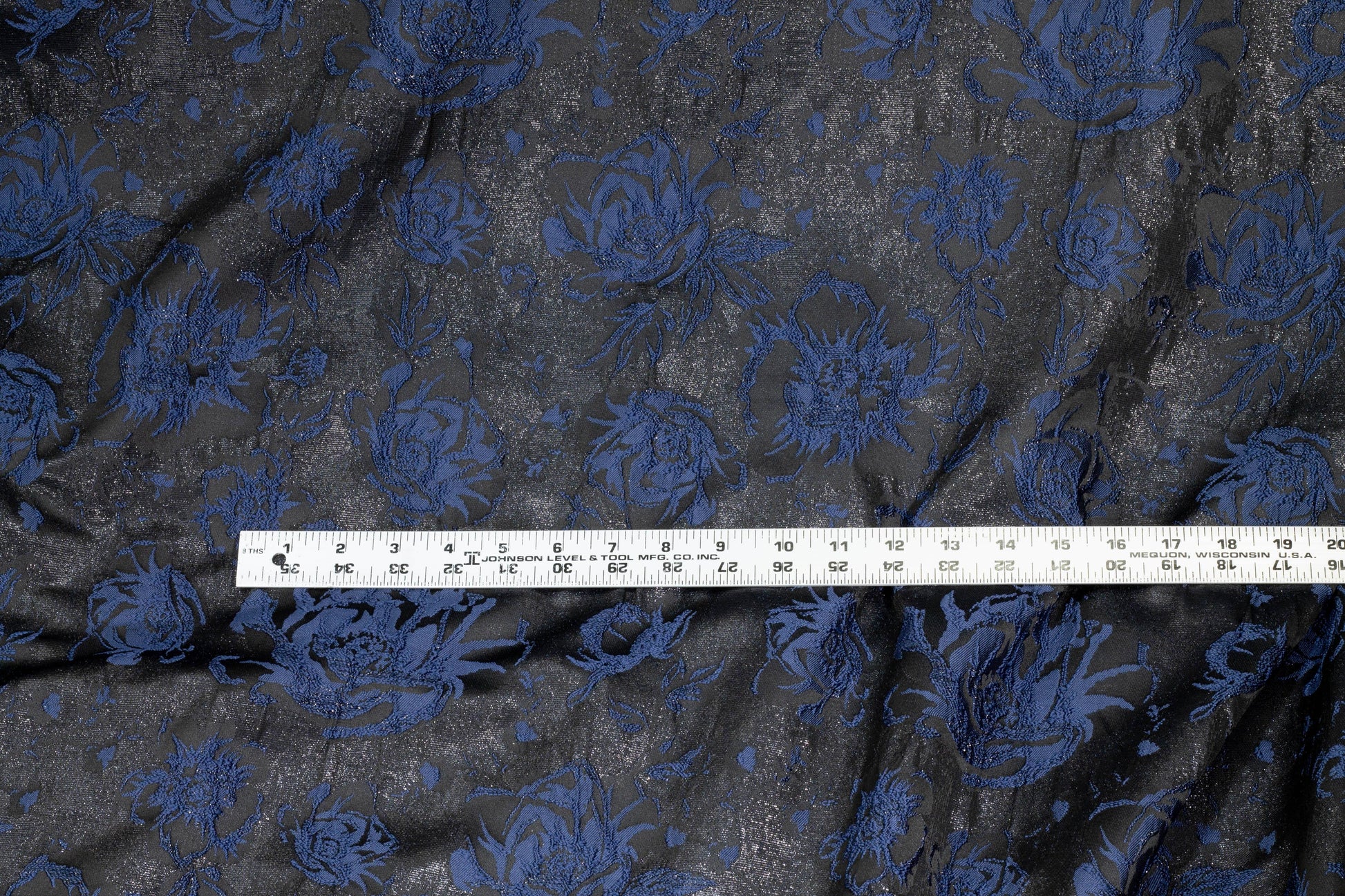 Black and Navy Floral Metallic Brocade - Prime Fabrics