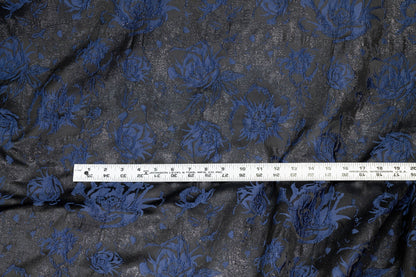Black and Navy Floral Metallic Brocade - Prime Fabrics