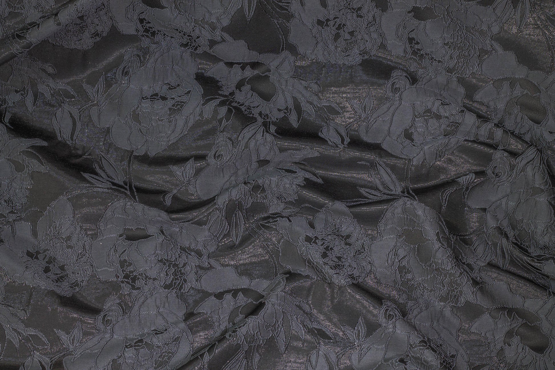 Charcoal Gray Floral Metallic Brocade - Prime Fabrics