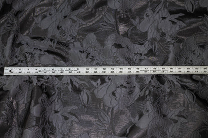 Charcoal Gray Floral Metallic Brocade - Prime Fabrics