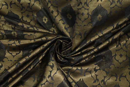 Bronze and Black Floral Metallic Brocade - Prime Fabrics