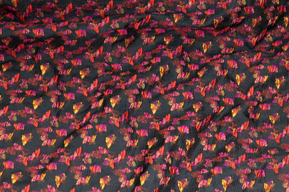 Magenta, Red, and Black Butterfly Metallic Brocade - Prime Fabrics
