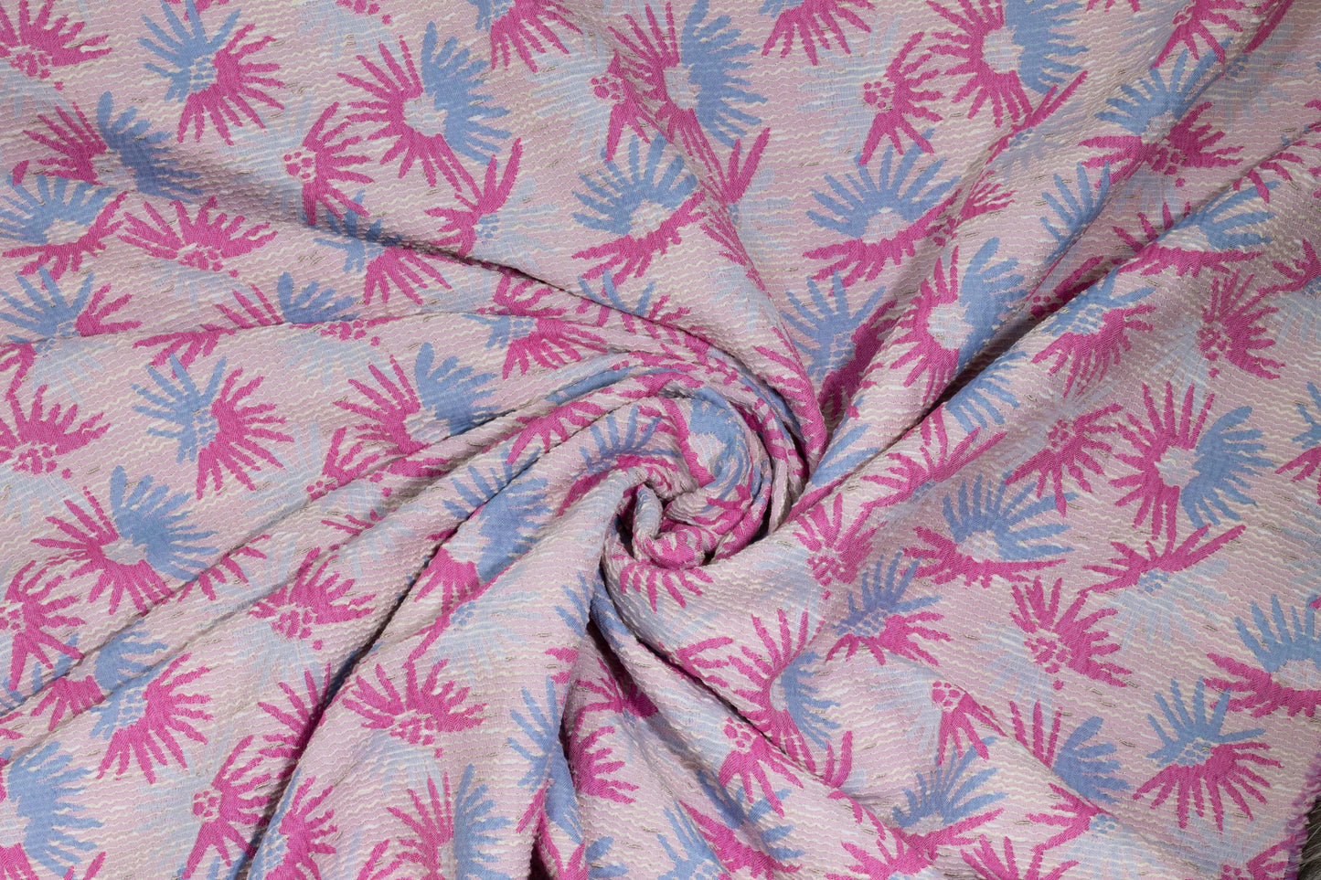 Pink and Blue Stretch Brocade - Prime Fabrics