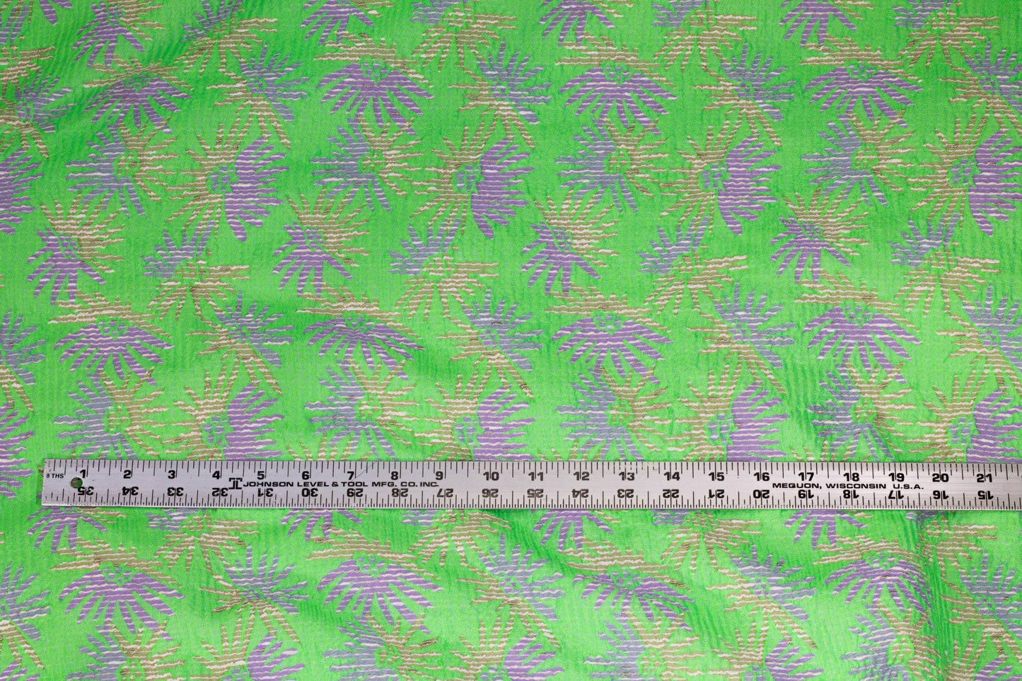 Lime Green, Lilac, and Beige Stretch Brocade - Prime Fabrics
