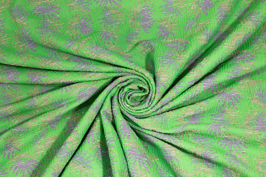 Lime Green, Lilac, and Beige Stretch Brocade - Prime Fabrics