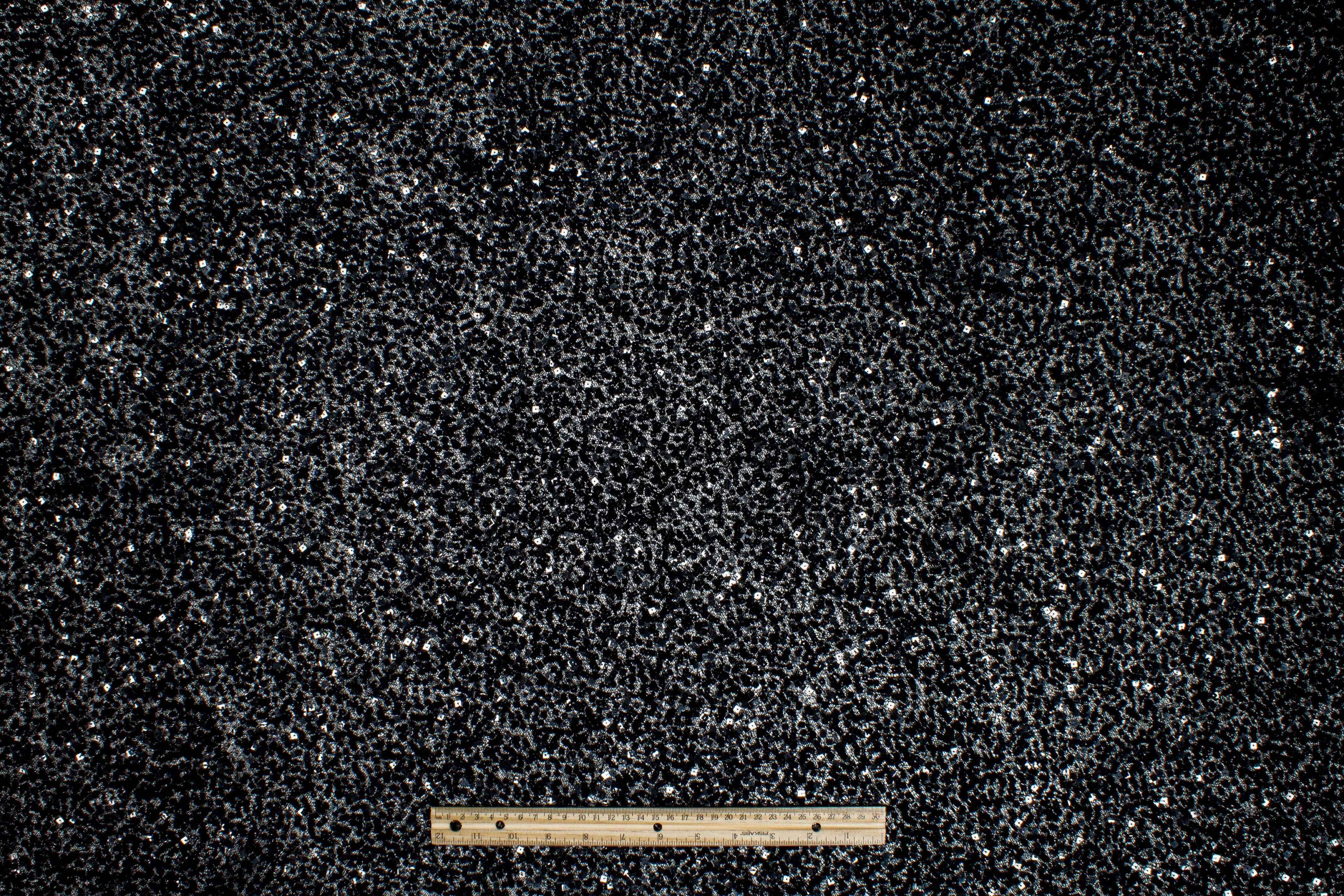Hand Beaded and Sequined Metallic Mesh - Black - Prime Fabrics