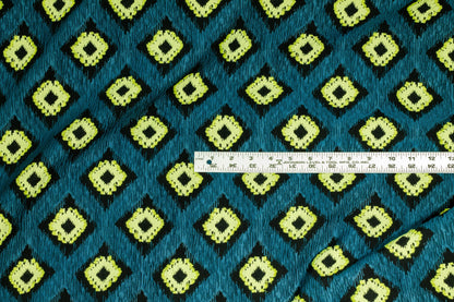 Crushed Ocean Blue-Green and Lime Ikat Design Italian Brocade - Prime Fabrics