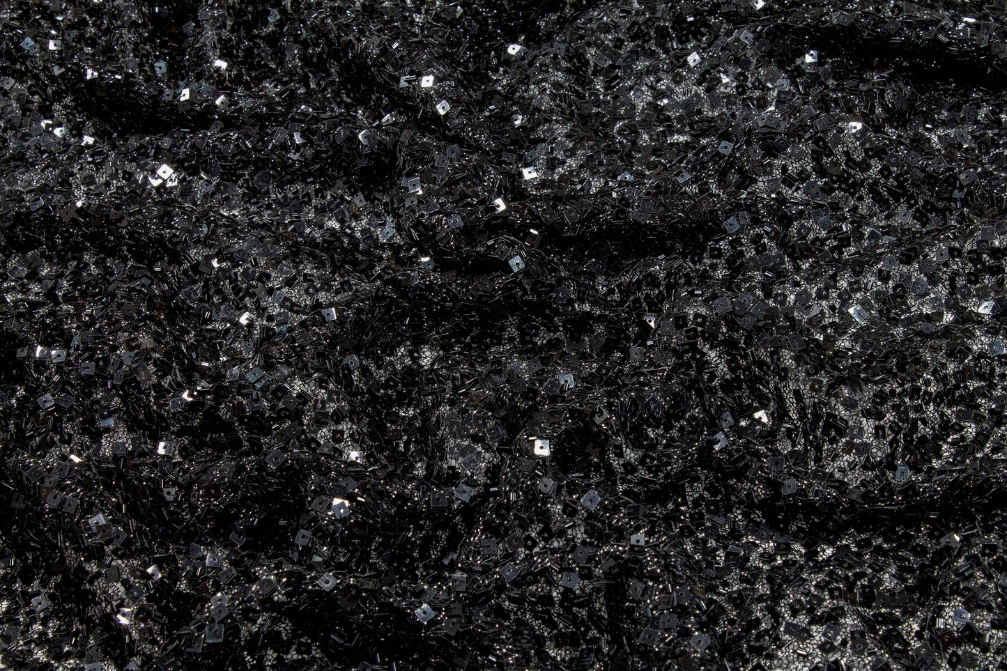 Hand Beaded and Sequined Metallic Mesh - Black - Prime Fabrics