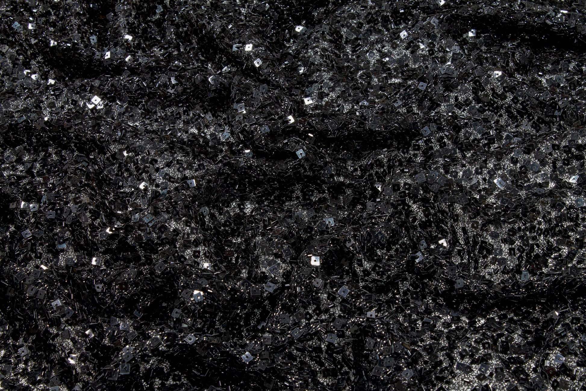 Hand Beaded and Sequined Metallic Mesh - Black - Prime Fabrics