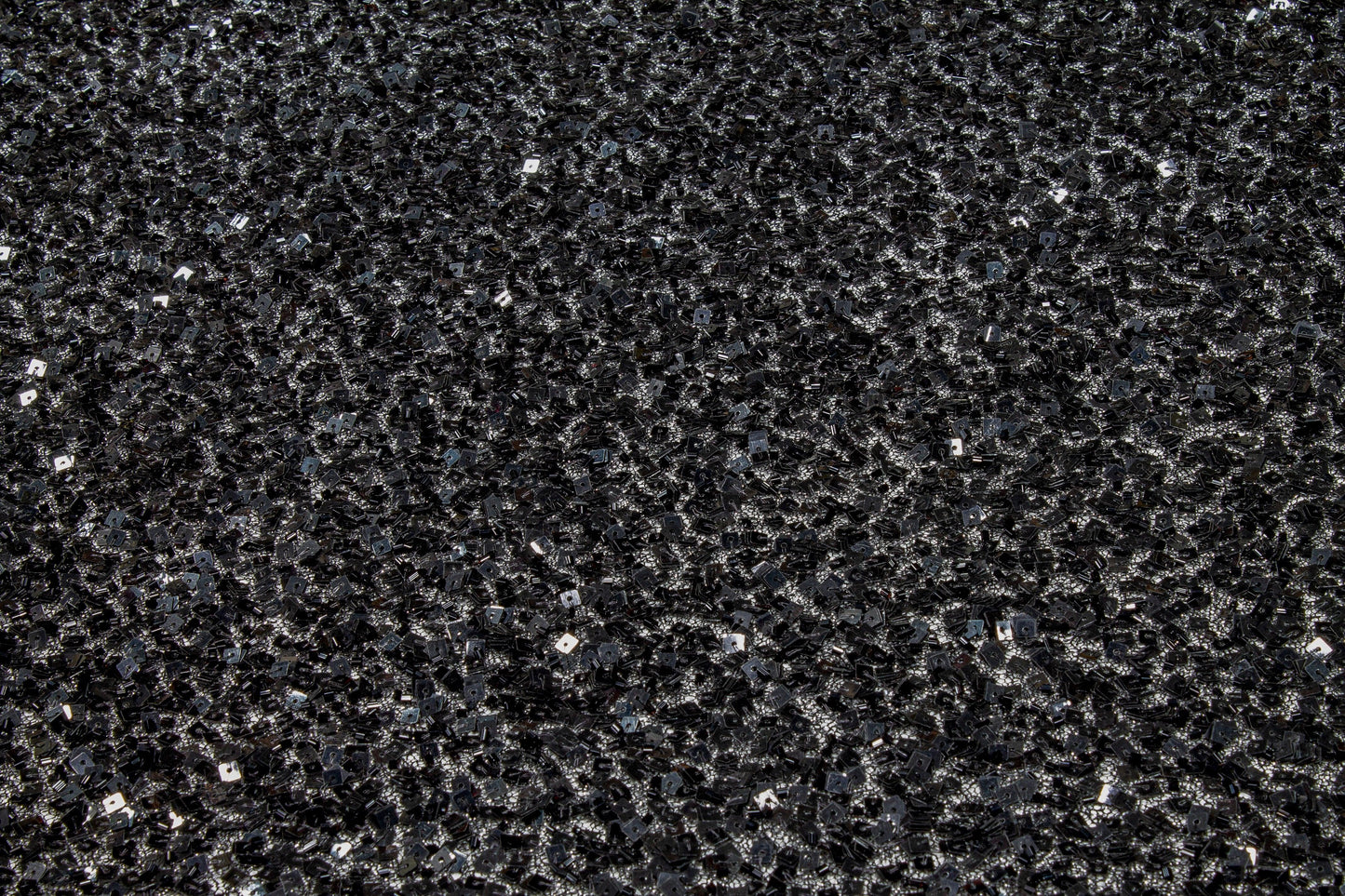 Hand Beaded and Sequined Metallic Mesh - Black - Prime Fabrics