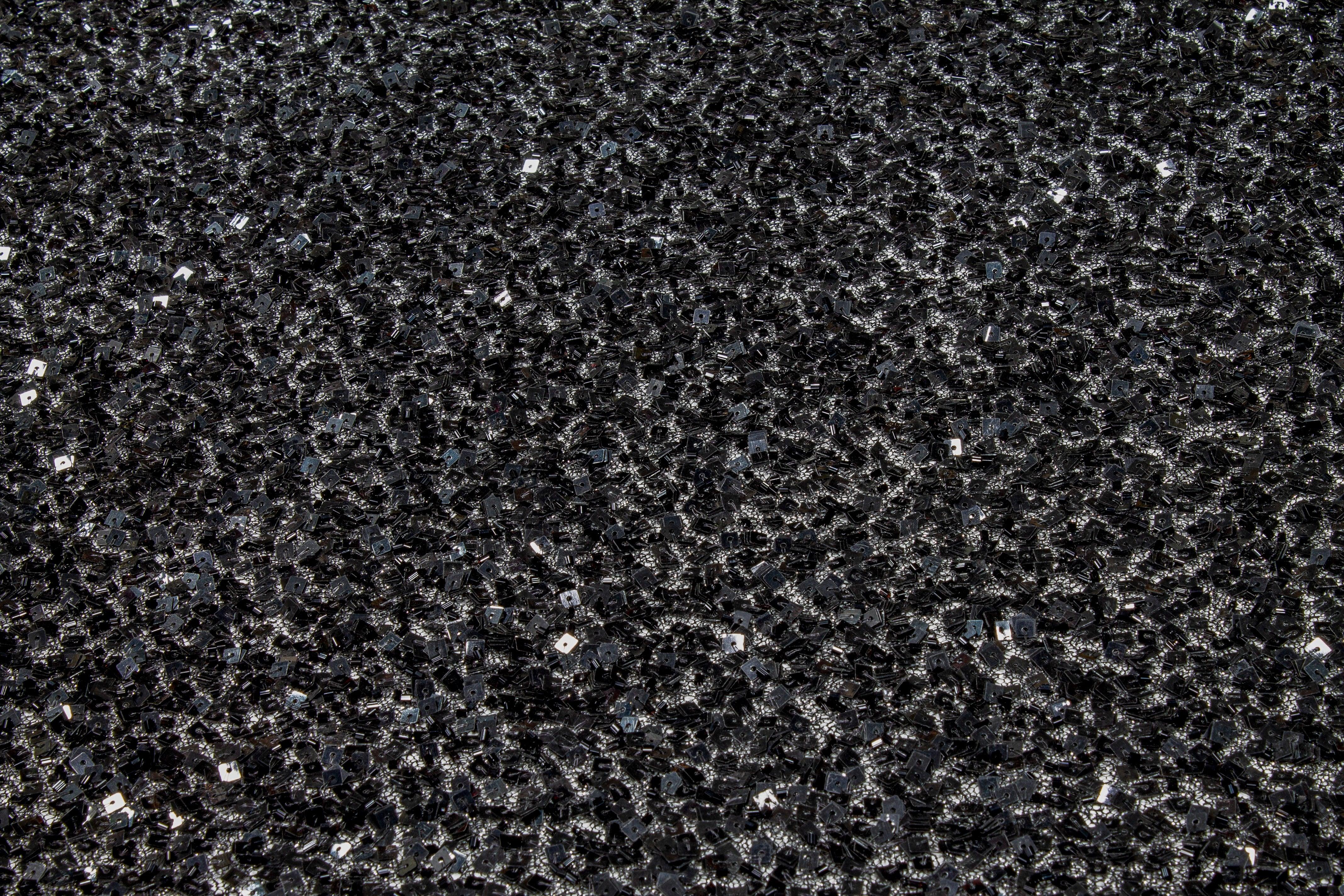 Hand Beaded and Sequined Metallic Mesh - Black - Prime Fabrics