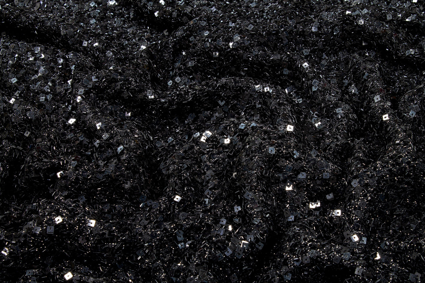 Hand Beaded and Sequined Metallic Mesh - Black - Prime Fabrics