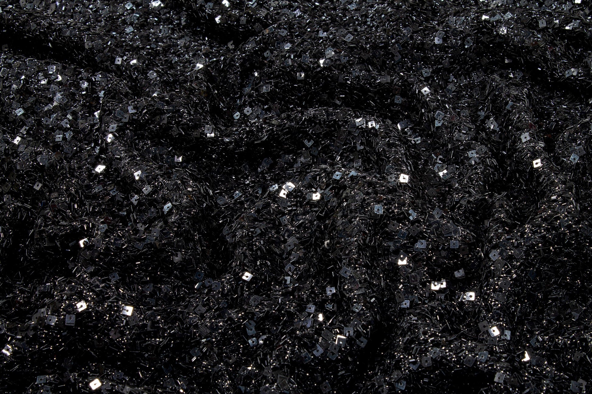 Hand Beaded and Sequined Metallic Mesh - Black - Prime Fabrics