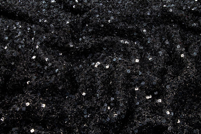 Hand Beaded and Sequined Metallic Mesh - Black - Prime Fabrics
